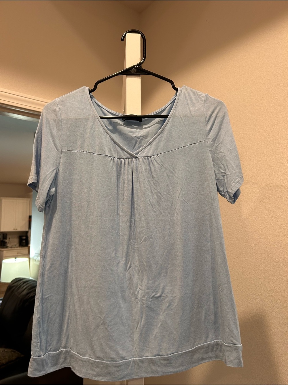 Light Blue Short Sleeve V-Neck Women's Top